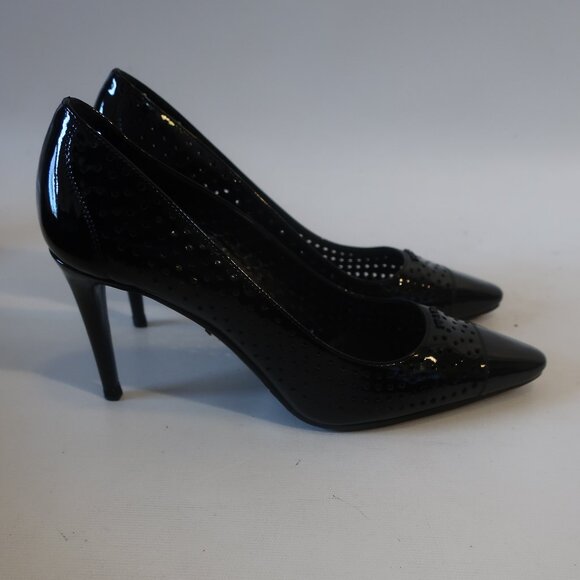 Womens Prada Vernice Black Laser Cut Patent Leather Pumps Heels 37.5 US/7.5 - Picture 8 of 14